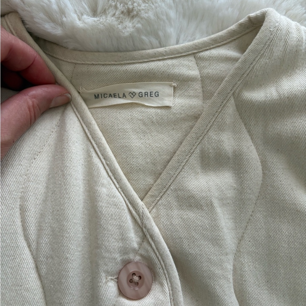 Wavy Quilted Button-Front Puffer Jacket in Light Beige - Picture 6 of 9